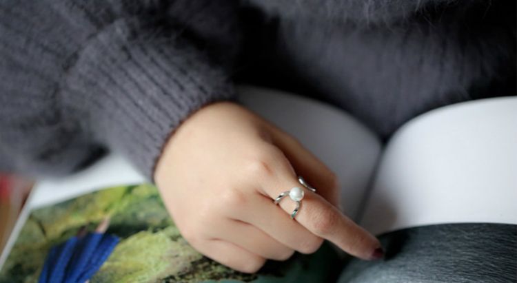 Pearl Open Silver Faux Ring Layered Sterling
