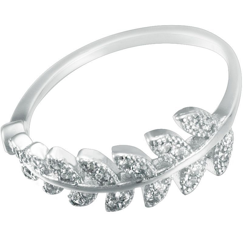 Rhinestone Leaf Ring Open Sterling Silver
