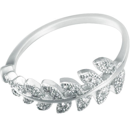 Rhinestone Leaf Ring Open Sterling Silver