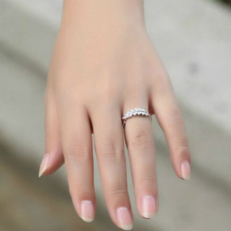 Rhinestone Leaf Ring Open Sterling Silver