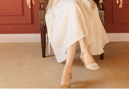 Long-Sleeve Lace-Up Midi A-Line Dress