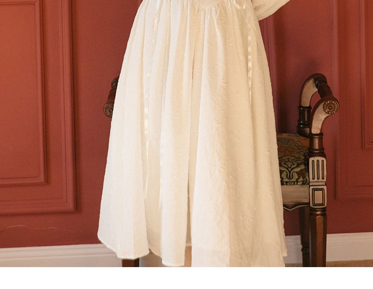 Long-Sleeve Lace-Up Midi A-Line Dress