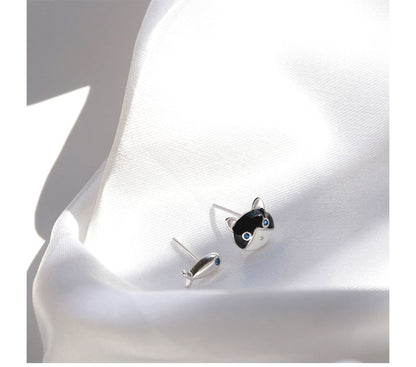 Earring Cat Asymmetrical Stud Fish