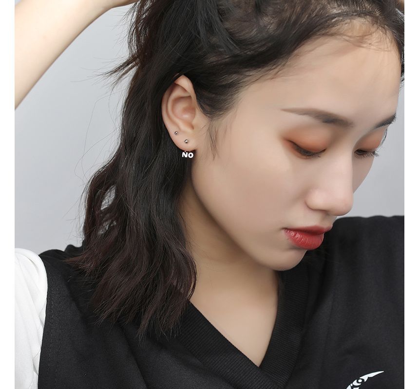 Lettering Asymmetrical Ear Jacket Silver Sterling