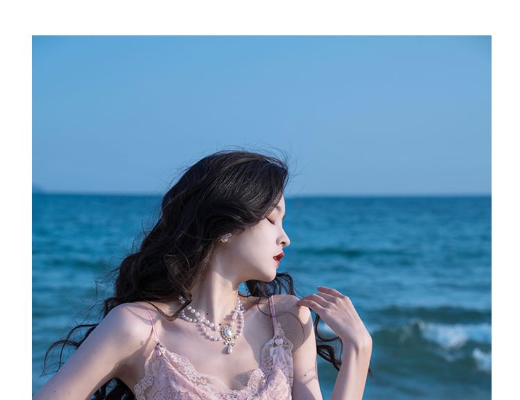 Spaghetti Strap Lace Midi Corset Dress / Necklace / Set