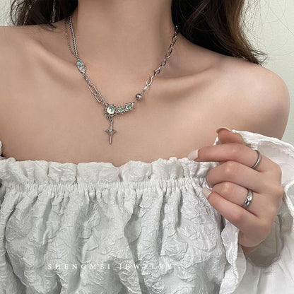 Stainless Rhinestone Pendant Star Moonstone Steel Necklace