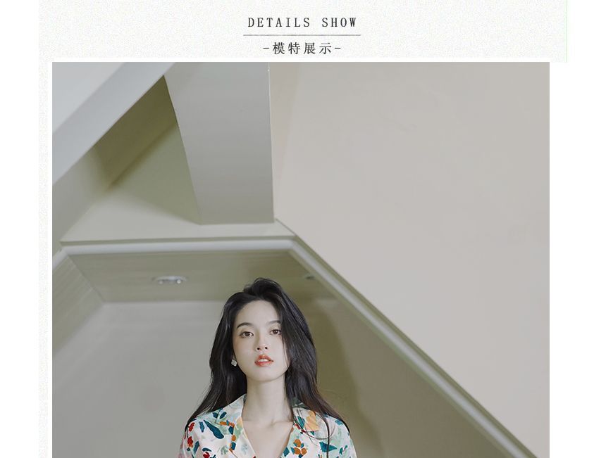 Set: Short-Sleeve Floral Print Shirt + Midi A-Line Skirt + Belt