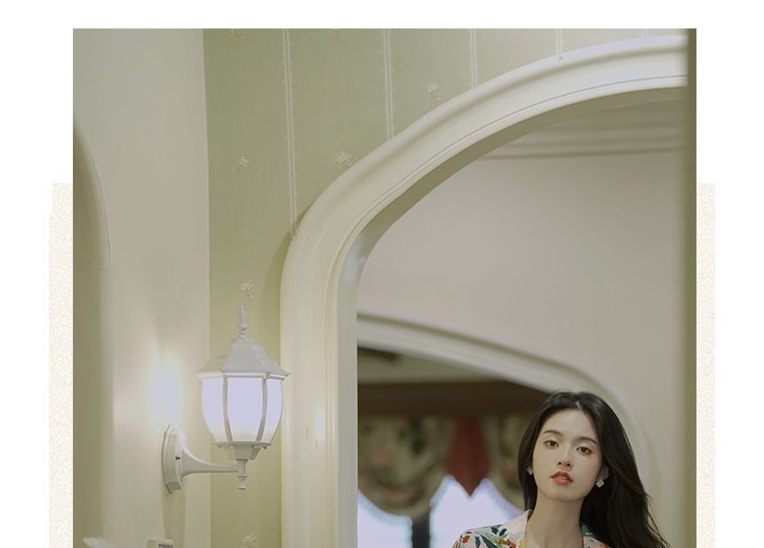 Set: Short-Sleeve Floral Print Shirt + Midi A-Line Skirt + Belt