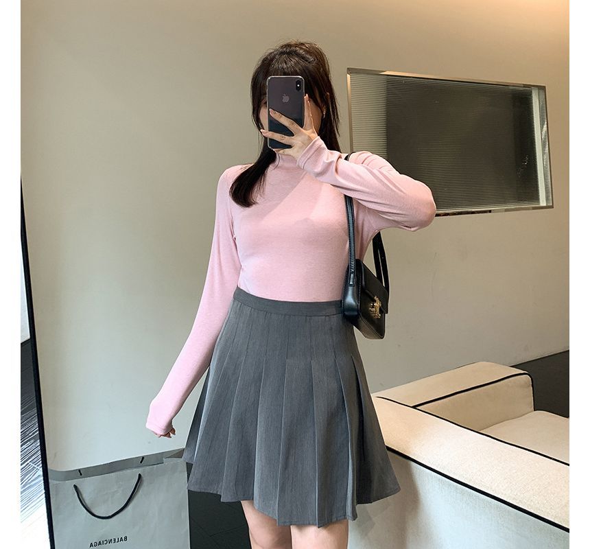 High Waist Plain Pleated Mini A-Line Skirt