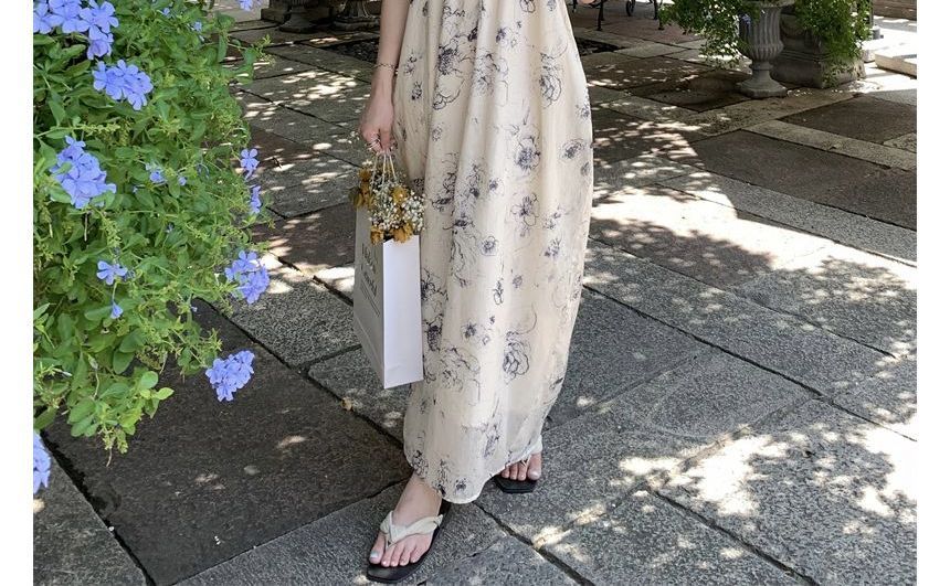 Strapless Floral Print Maxi A-Line Dress