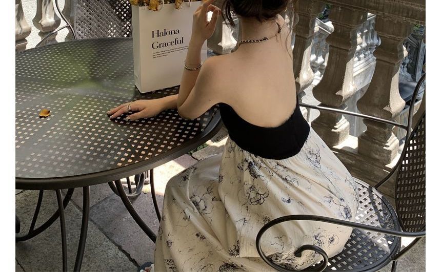 Strapless Floral Print Maxi A-Line Dress