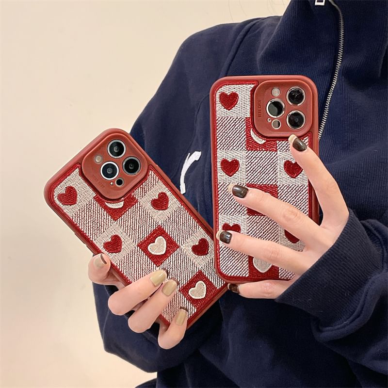 Heart Case Print Plaid Phone