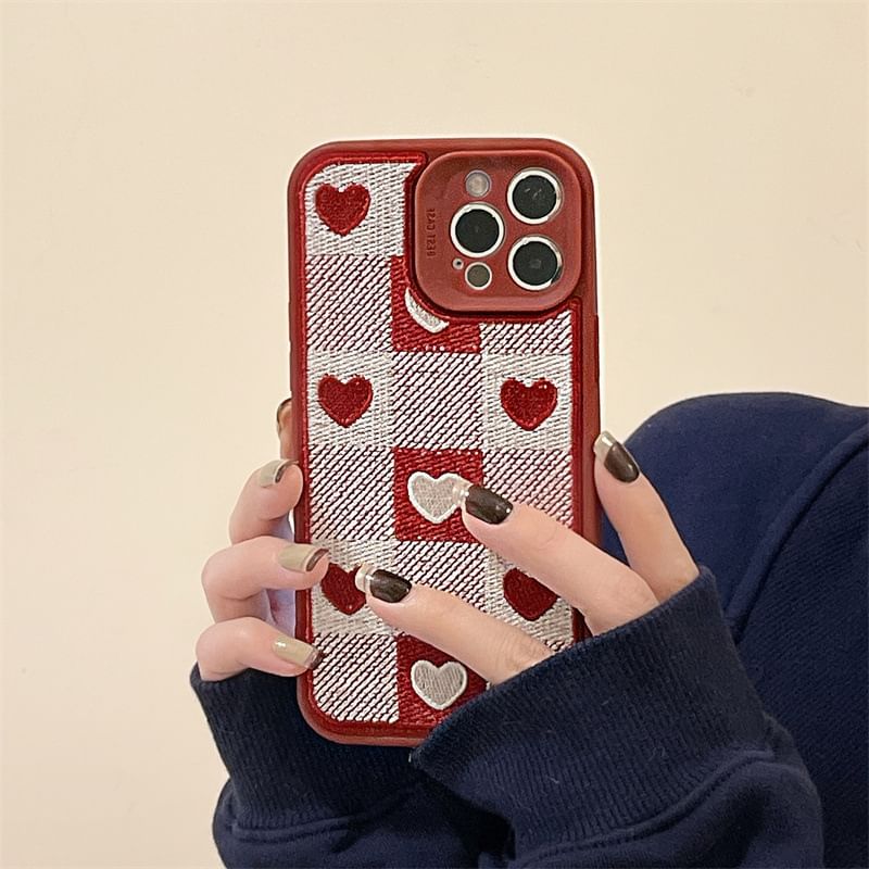 Heart Case Print Plaid Phone