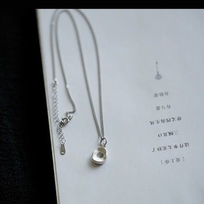 Necklace Silver Chinese Characters Pendant