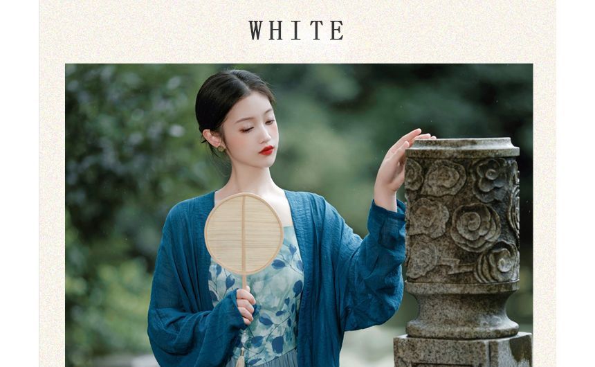 Spaghetti Strap Floral Panel Midi A-Line Dress / Plain Light Jacket / Set