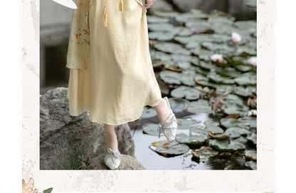 Long-Sleeve Floral Midi A-Line Qipao