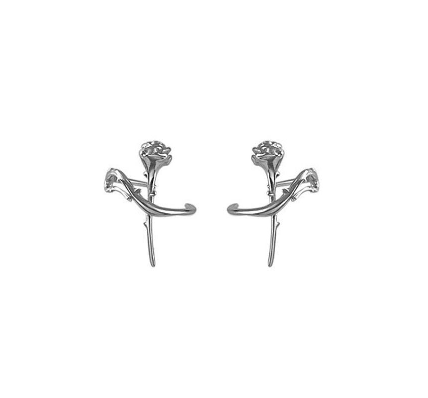 Earring Silver Cuff Rose Sterling
