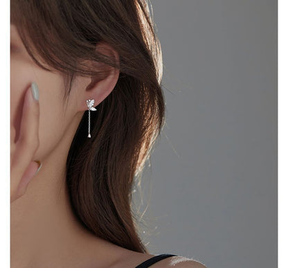 Earring Dangle Silver Butterfly Sterling