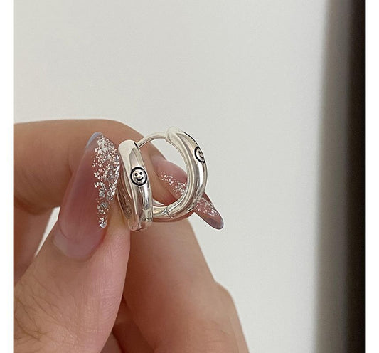 Smiley Sterling Silver Hoop Earring