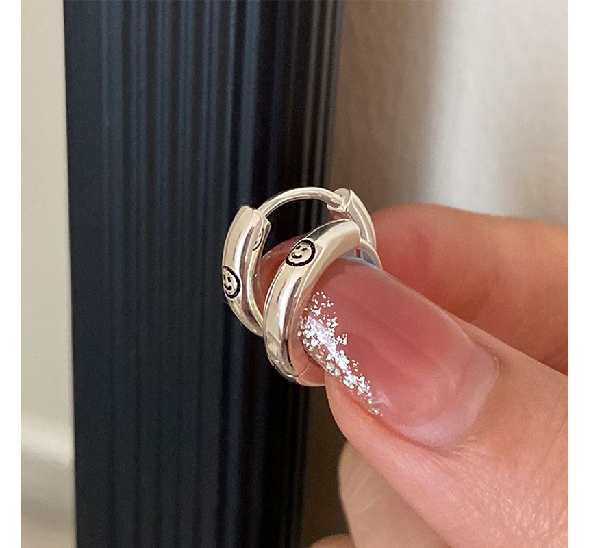 Smiley Sterling Silver Hoop Earring
