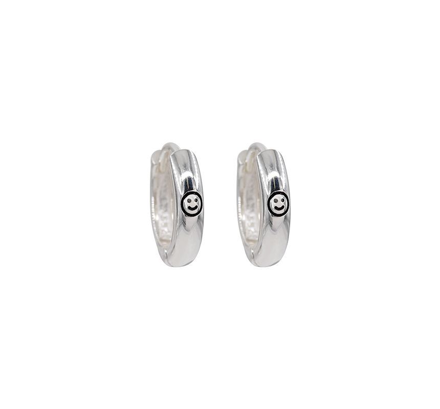 Smiley Sterling Silver Hoop Earring
