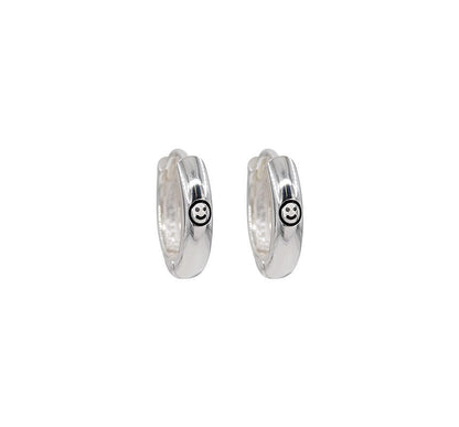 Smiley Sterling Silver Hoop Earring