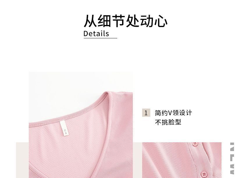 Short-Sleeve V-Neck Plain Ruched Button T-Shirt