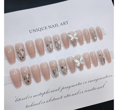 Butterfly Rhinestone Faux Nail Tips