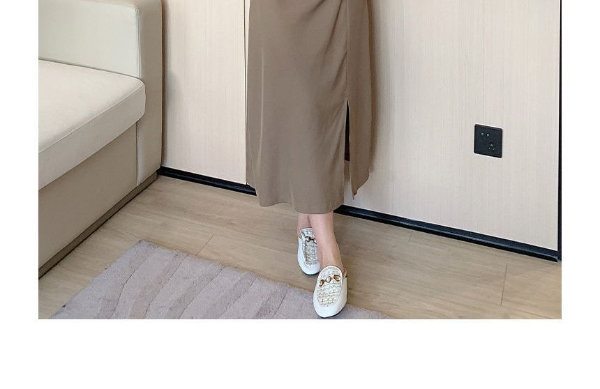 Spaghetti Strap Plain Ruched Slit Midi A-Line Dress