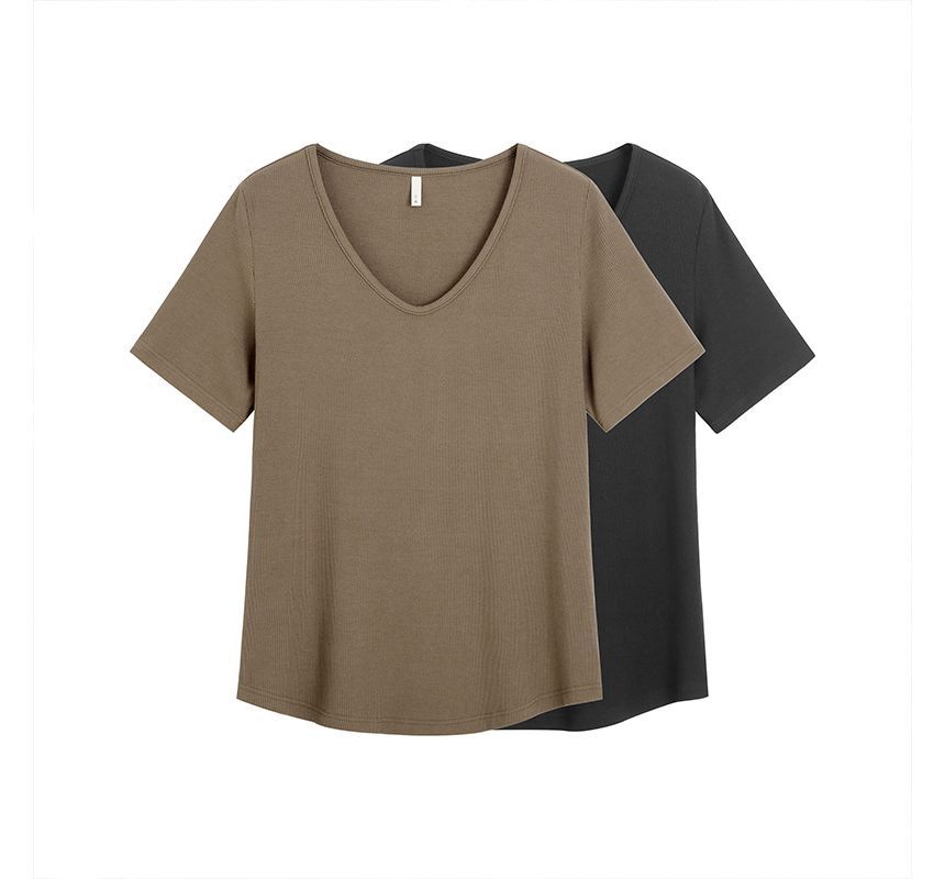 Short-Sleeve V-Neck Plain T-Shirt