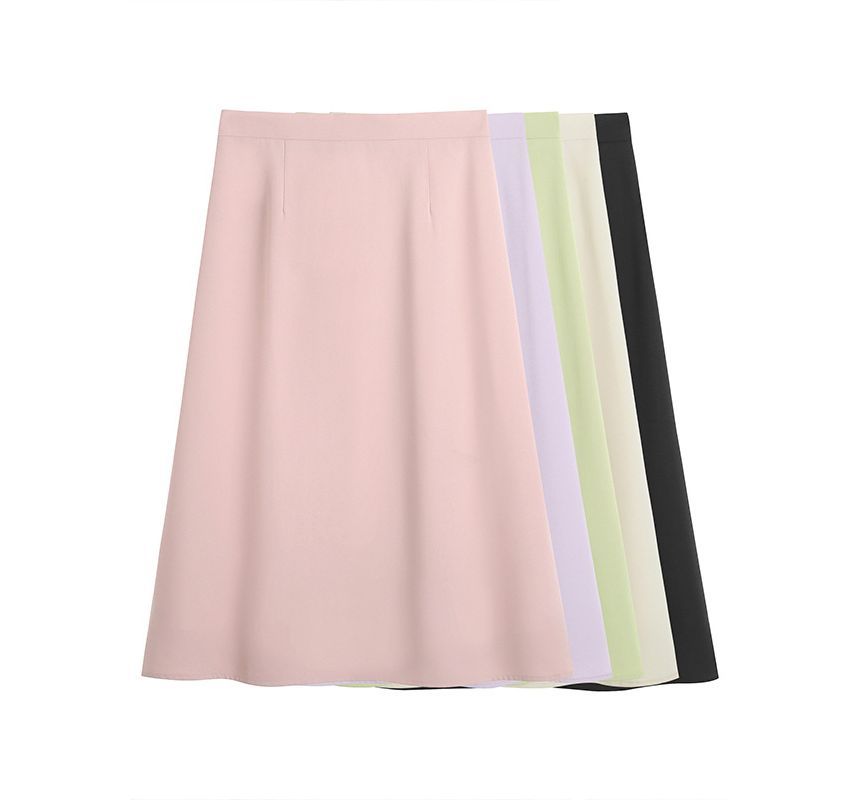 High Waist Plain Midi A-Line Skirt