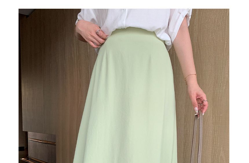 High Waist Plain Midi A-Line Skirt