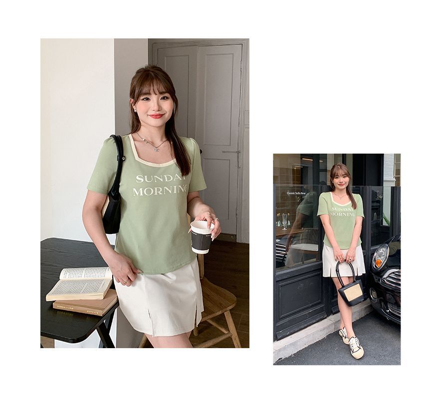 Short-Sleeve Lettering Contrast Trim T-Shirt