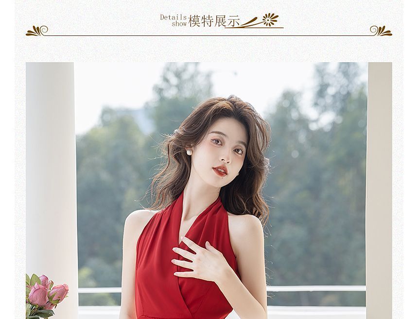 Sleeveless V-Neck Plain Midi A-Line Dress