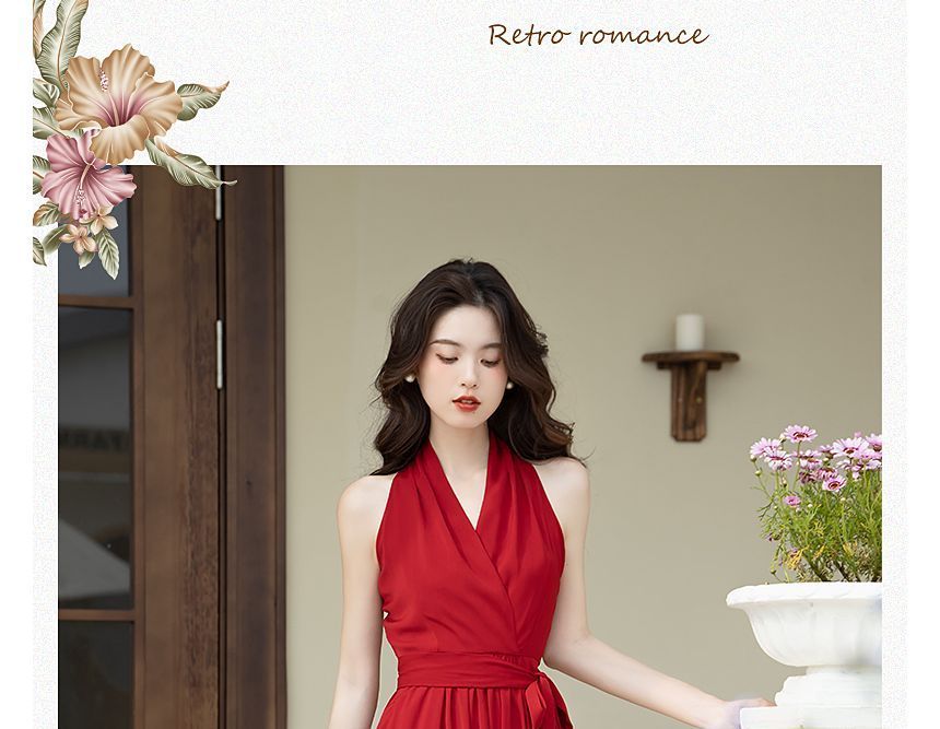 Sleeveless V-Neck Plain Midi A-Line Dress