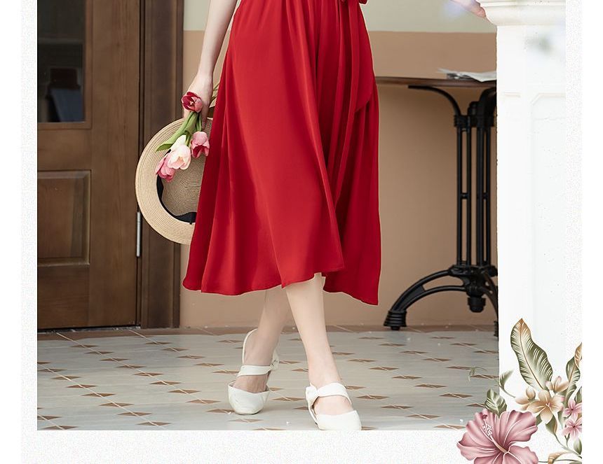 Sleeveless V-Neck Plain Midi A-Line Dress