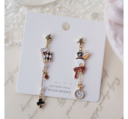 Earring On Poker Drop Enamel / Rabbit Asymmetrical Clip