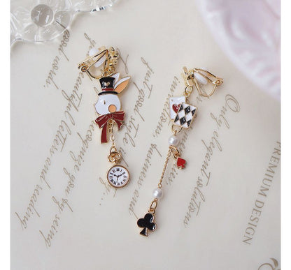 Earring On Poker Drop Enamel / Rabbit Asymmetrical Clip