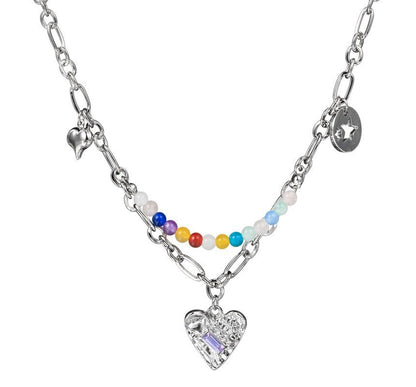 Heart Choker Silver Bead Pendant Sterling