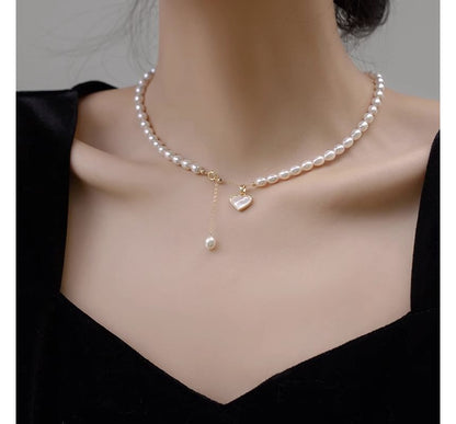 Shell Pearl Heart Pendant Choker Faux