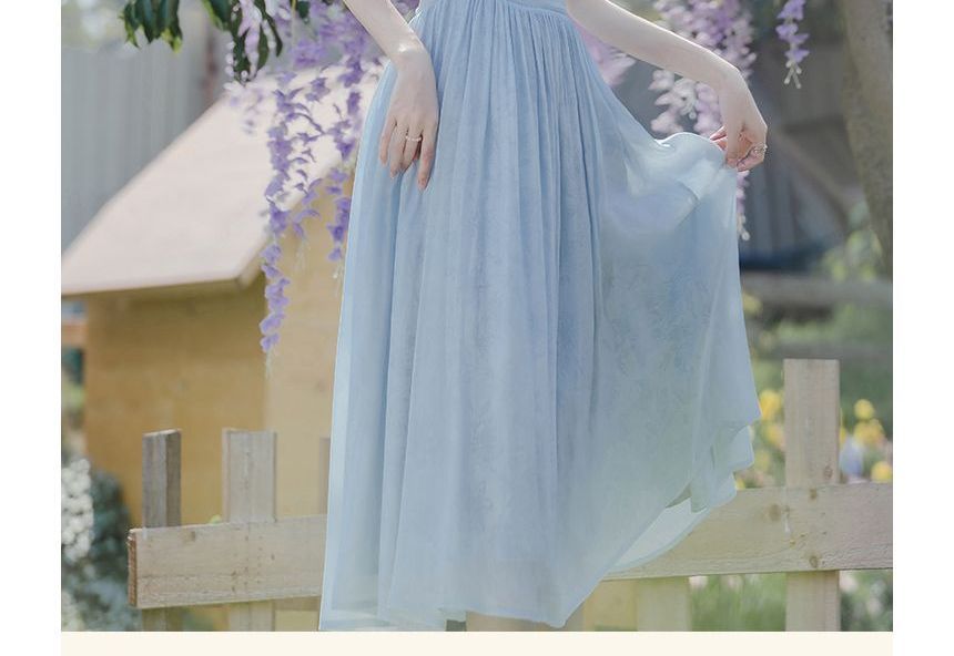 Short-Sleeve Square Neck Floral Print Ruched Midi A-Line Dress