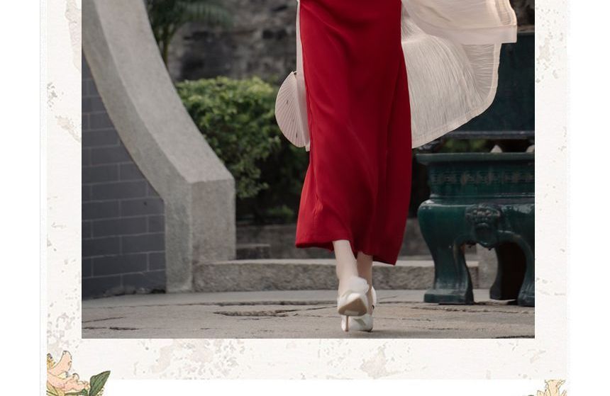 Set: Floral Print Camisole Top + Plain Midi Hanfu Jacket + High Waist Tie-Waist Maxi A-Line Skirt