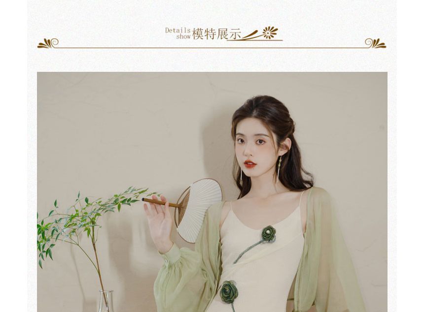 Set: Spaghetti Strap Flower Midi A-Line Dress + Light Jacket