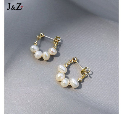 Pearl Alloy Faux Chain Hoop Earring
