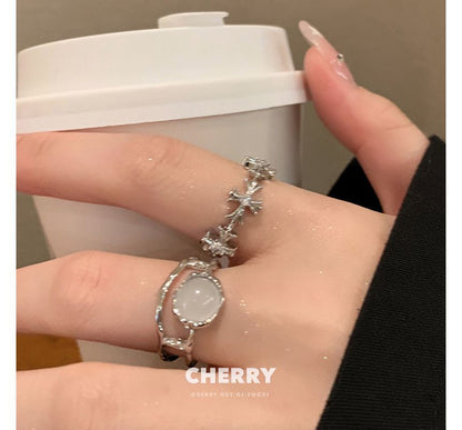 Ring Cross / Set Faux Moonstone Open