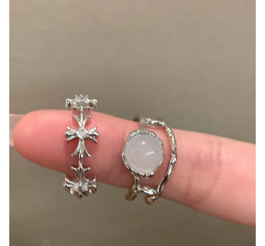 Ring Cross / Set Faux Moonstone Open