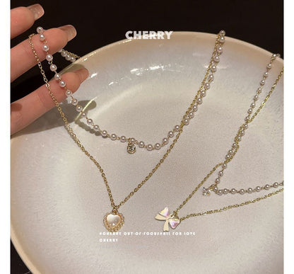 Layered Pearl Faux Necklace