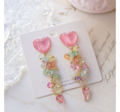 Earring Heart Acrylic Floral Dangle