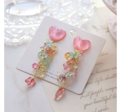 Earring Heart Acrylic Floral Dangle