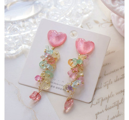 Earring Heart Acrylic Floral Dangle